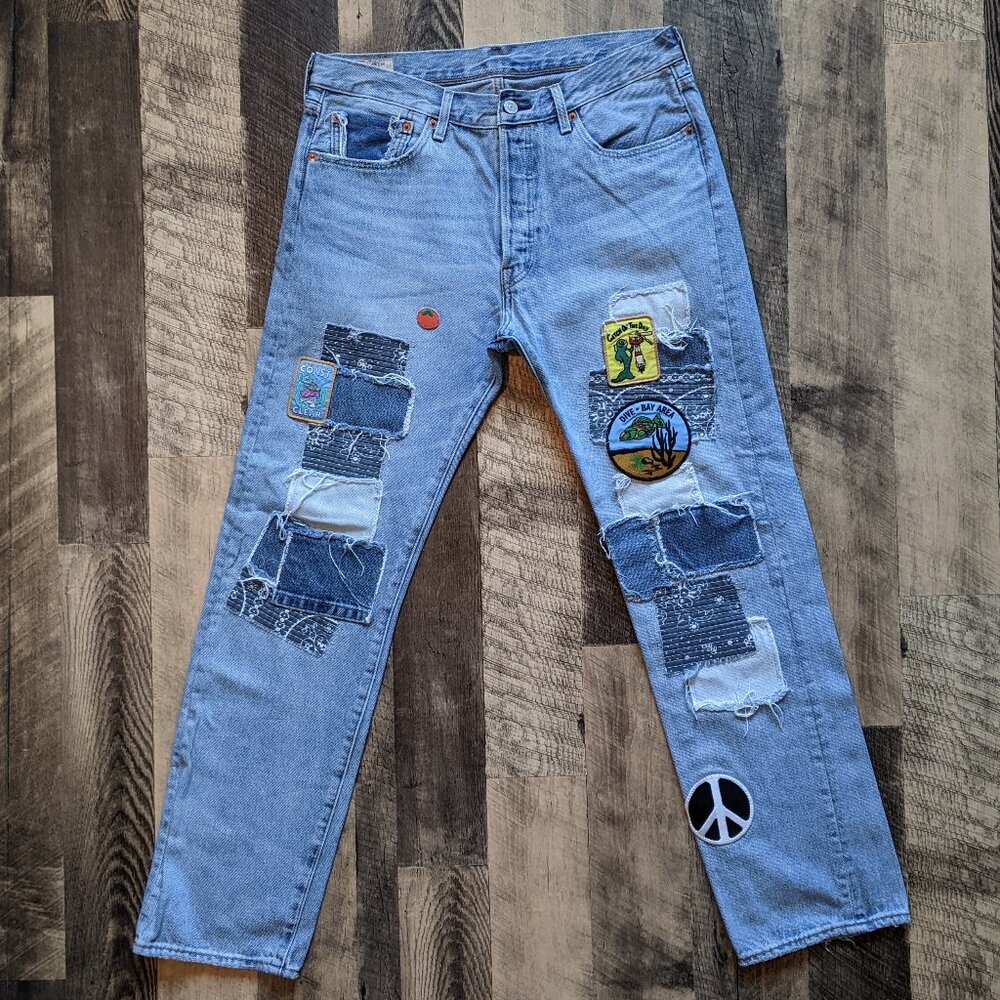 Levi's Blue Patchwork Straight Jeans - image 2